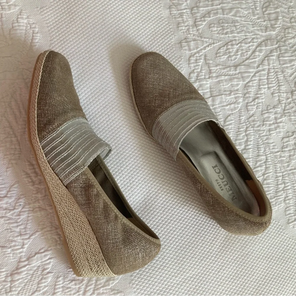 Sesto Meucci Malina slip on espadrille dressy wedge metallic size 7